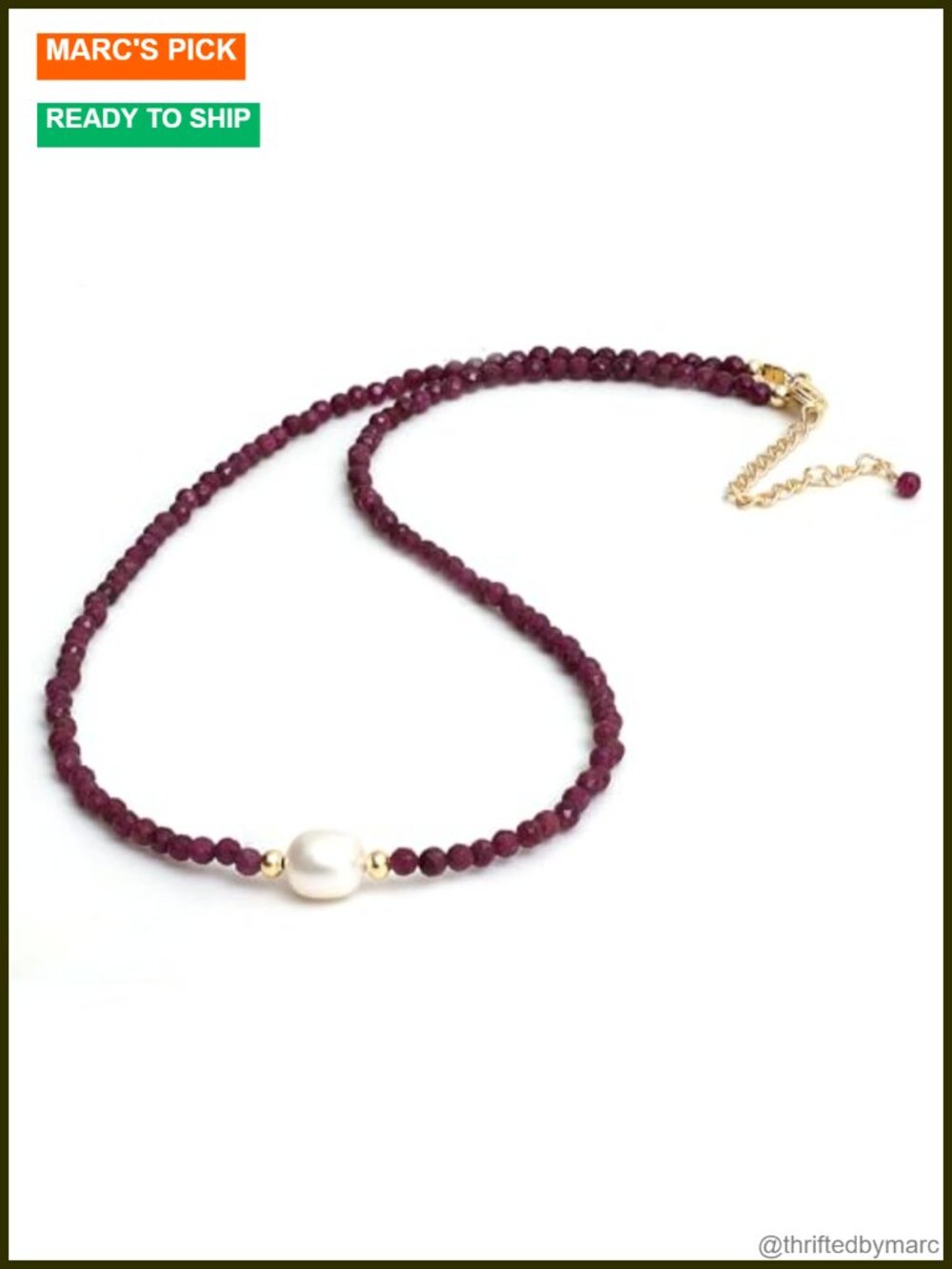 Genuine Ruby & Freshwater Pearl 14K Gold Plated Choker Necklace